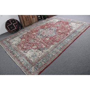 Vintage 7.1x10.4 ft Rug, Turkish Rug, <b>Red</b> Abstract Rug <b>Wool</b> - Product Image 1