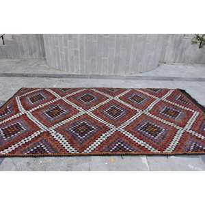 Alfombra étnica de lana roja y negra de 5,9x11 pies, alfombra turca hecha a mano, diseño de retazos a rayas para sala de estar, pasillo, látex de 10mm - Product Image 4