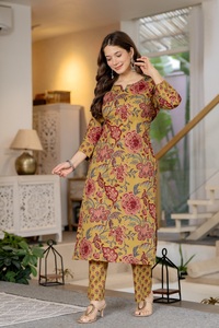 Women Mustard Floral Printed Cotton Salwar Kameez Set With Matching Dupatta | Traditional Ethnic Casual Wear | Regular Fit India - Product Image 3