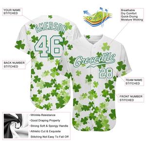 Blanc personnalisé-Vert Kelly Motif 3D Design Authentique maillot de baseball de la Saint-Patrick - Product Image 3