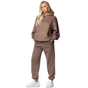 Conjunto Deportivo Personalizado para Mujer, Conjunto de Sudadera y Pantalones Deportivos Holgados de Felpa Francesa Gruesa, Pantalones Deportivos Anchos y Rectos con Capucha - Product Image 1