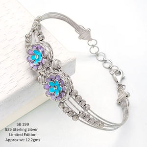 เครื่องประดับเงินยอดนิยม 92.5 ลาเวนเดอร์ความบริสุทธิ์สีฟ้าดอกไม้เคลือบสร้อยข้อมือ 12.2 กรัมขายร้อนแฟชั่นเงิน kada สร้อยข้อมือ - Product Image 1