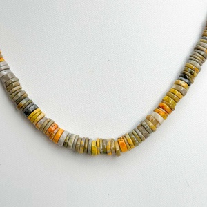 Beautiful <b>Jewelry</b> Natural <b>Bumble</b> <b>Bee</b> Flat Smooth Heishi Tyre Shape Beads Necklace Gemstone Beads With Silver Lock Chain - Product Image 2