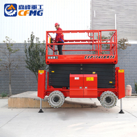 Plateforme de travail en hauteur hydraulique de type ciseaux électriques CFMG, plateforme élévatrice à ciseaux autopropulsée avec stabilisateurs