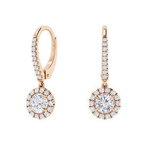 Argent 925/Plaqué Or Jaune/Plaqué Or Rose 1.60 TCW Coupe Ronde Moissanite Avec Halo Drop Dangle Boucle D'oreille Pour Femmes/Elle - Product Image 2