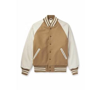 High Street Style Varsity Bomber Jacket Hiver Mode Full Zip Brodé Patchwork Toile Col Montant Varsity Jacket pour Hommes - Product Image 1