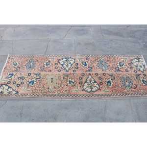1.9x5.5 ft Turkish Vintage <b>Rug</b>, <b>Runner</b> <b>Rug</b>, Pink Blue Patchwork Wool <b>Rug</b> - Product Image 4