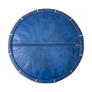 Blue Moroccan Leather Pouf Ottoman Handmade <b>Stitched</b> <b>Cushion</b> Seat for Bedroom Living Room Hotel - Product Image 3