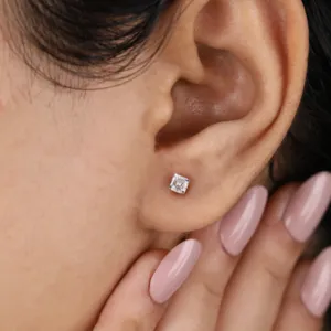 Pendientes de Botón Asscher con Diamante Cultivado en Laboratorio, Plata de Ley y Oro, 0.45 Quilates, Claridad VS1, Elegante Regalo para Mamá o Hija - Product Image 3