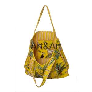 Cotton Quilted Block Print Tote <b>Bag</b> <b>Lady</b> Two Women Jungle Print Travel Handmade Shoulder Purse Large Floral <b>Weekender</b> Bridesmaid - Product Image 6