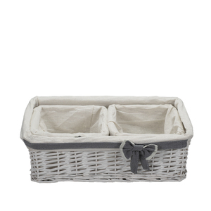 Juego de 3 cestas de mimbre blancas para el hogar y el baño 45x27X15 cm y 20x20x12 cm elegantes y duraderas - Product Image 2