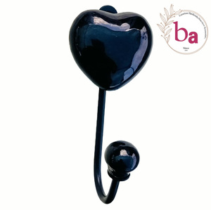 Handcrafted Black Ceramic Heart Tile Wall <b>Coat</b> <b>Hooks</b> CIH 160 - Product Image 1