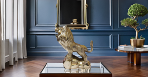 Statue de lion Art déco de qualité supérieure faite à la main en laiton Lucky Guardian Lion Figurine pour bureau à domicile motif animal décor de bureau - Product Image 3