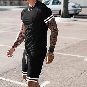Summer Solid StripeShort Sleeve T-Shirt Shorts Outfit Sport Sweatsuit Suit - Product Image 3