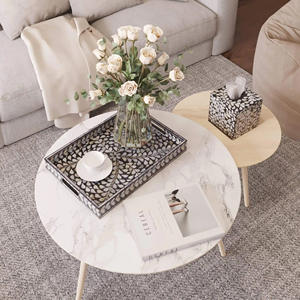 NEW ITEM Round Rattan Tray Inlaid With <b>Mother</b> of Pearl Handmade Serving Tray for Living Room Bedroom Kitchen by LUXURY CRAFTS - Product Image 5