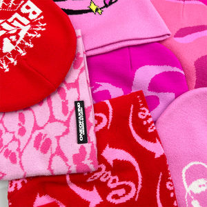 Gorros de acrílico con forro de satén de invierno Jacquard de alta calidad, gorros bordados con logotipo personalizado, gorros tejidos en blanco - Product Image 2