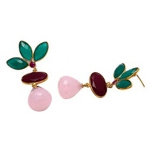 Nouvel arrivage de boucles d'oreilles en calcédoine rose, rubis teint et Onyx vert, pierre précieuse en argent Sterling 925, forme de poire et ovale - Product Image 1