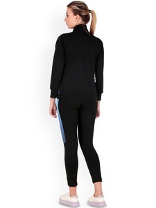 Ensemble de survêtement athlétique deux pièces pour femme, col en V, longueur totale, très extensible, 100 % coton, respirant, polaire écologique réversible - Product Image 3