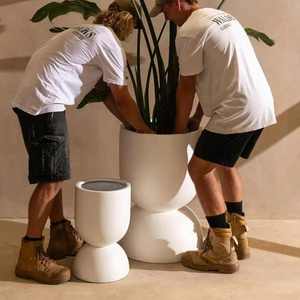 Pots de fleurs décoratifs d'intérieur en fibre de ciment Lot de 3 bols légers en béton avec une nouvelle peinture de motifs de différentes tailles - Product Image 1