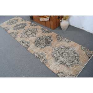 2.9x10.8 ft Turkish Rug, Vintage Runner Rug, <b>Brown</b> Oriental <b>Wool</b> Rug - Product Image 3