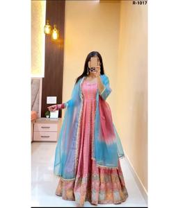 Vestidos Anarkali de Seda Chinon con Hilo y Lentejuelas para Bodas Indias, Disponibles en Tallas Grandes para Bodas y Festivales - Product Image 1