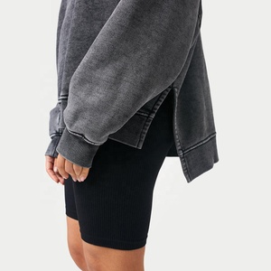 Sudadera de cuello redondo con lavado ácido vintage de lana y cuello redondo de 320g, sudadera de gran tamaño personalizada de fabricante OEM - Product Image 4