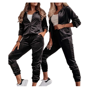 Automne solide velours survêtement femmes 2 pièces ensemble Sport costume zippé à manches longues à capuche et pantalons de survêtement velours survêtement 2026 - Product Image 1