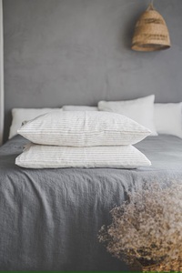 Handmade Natural Linen Pillowcase with Solid Black Stripes Softened Envelope Closure White Linen <b>Cover</b> <b>for</b> Home or Hotel Use - Product Image 2