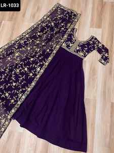 Nuevo diseñador de ropa de boda y Festival para mujer, vestidos Anarkali con lentejuelas ricas de Georgette, borde de encaje bordado múltiple Dupatta - Product Image 5