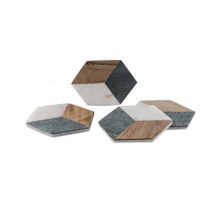 Dessous de verre géométriques blancs en marbre et bois Lot de 6 sous-verres faits à la main pour boissons, café, thé, décoration intérieure - Product Image 3