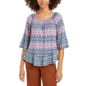 Top da Donna Style Co con Stampa Floreale e Motivo Leopardato, Spalle Scoperte, Volant, in Chiffon Lungo, Stile Coreano, Blu XL per Primavera/Estate - Product Image 1