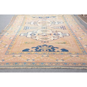 Alfombra de lana turca Vintage clásica Beige azul 6,1X7,7 pies rectángulo de retazos hecho a mano con respaldo de látex para juego de sala de estar - Product Image 3