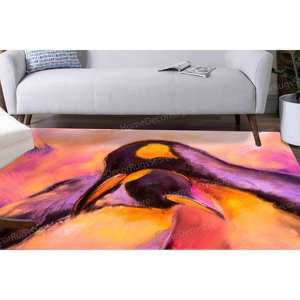 Tapis imprimé avec peinture pastel de pingouins - Petit tapis abstrait avec animaux, tapis gobelin - Product Image 2