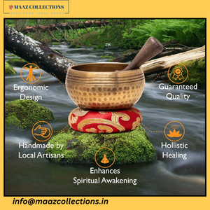 ชุดชามร้องเพลงทิเบตทำด้วยมือพร้อมกองหน้าไม้และเบาะสำหรับโยคะการรักษาจักระบรรเทาความเครียด - Product Image 4