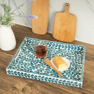 Plateau en bois avec incrustations de nacre, design traditionnel, pour la décoration de la maison, les mariages et les fêtes - Product Image 2