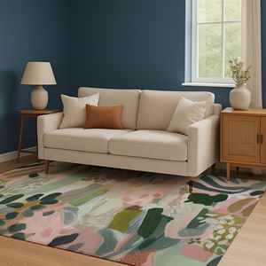 Abstract Botanical <b>Rug</b>, Soft <b>Pastel</b> Leaf Pattern Carpet,Nonwoven Soft <b>Rug</b> - Product Image 3