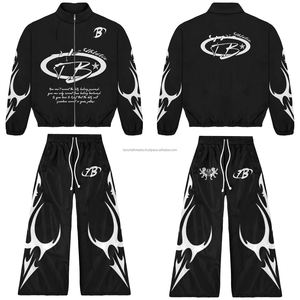 Ensemble de survêtement coupe-vent de sport haut de gamme 130 GSM Micro polyester Tissu lisse Style panneau Logo personnalisé Impression à l'écran - Product Image 1