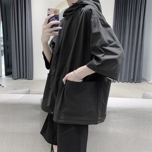 Men's Casual Jacket Sweatshirt <b>Hoodie</b> With Pocket <b>Thin</b> Short Sleeve - Product Image 3