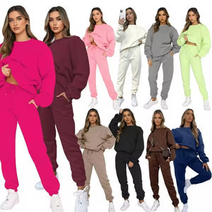 Womens Solid Casual Crew Neck Knitting Sweatshirt & Sweatpants 2 Piece Set Without Hood and <b>Joggers</b> - Product Image 1