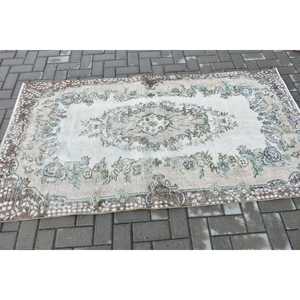 Vintage Rug, 3.7x6.8 ft Area Rug, <b>Brown</b> Green <b>Wool</b> Rug - Product Image 3