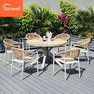 Ensemble de <span class=keywords><strong>table</strong></span> et de chaises rondes de salle à manger en aluminium moderne, imperméable, résistant aux UV et durable pour cour, patio, jardin, hôtel - Product Image 2