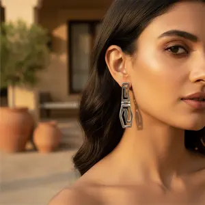 Pendientes de Aro Colgantes con Diseño Griego de Plata para Mujer, Joyería Clásica Religiosa de Moda con Oro Rosa y Circonita para Regalo - Product Image 2