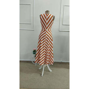 Robe midi Dalgic à rayures, col à revers, sans ceinture, Kadin Askili Kruvaze, 37941 - Orange - Product Image 6