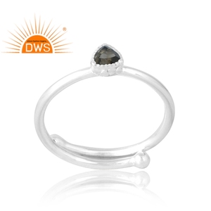 Meilleure bague ouvrable en argent sterling avec pierre précieuse naturelle fumée, design indien, fabricant de bijoux sur mesure - Product Image 1