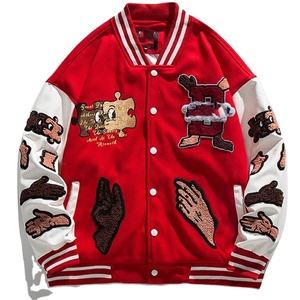 แจ็คเก็ตเบสบอล,แขนหนังทำด้วยผ้าขนสัตว์ดีไซน์แบบกำหนดเองลายนูนออกแบบโลโก้ - Product Image 1