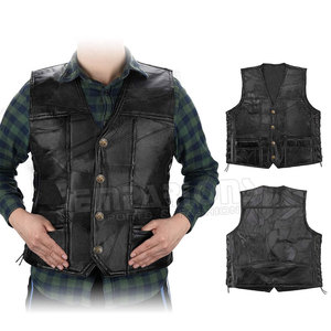 Gilet de moto en cuir pour hommes, toutes les tailles et couleurs disponibles, gilet de motard professionnel en cuir véritable sans manches - Product Image 2