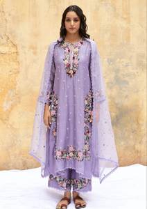 Bollywood Style Salwar Suit <b>Light</b> Purple Color in Faux Georgette Fabric With Embroidery <b>Work</b> For Weddings and Parties Occasions - Product Image 3