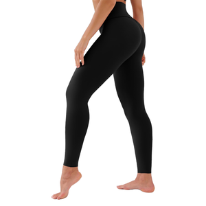 High Waist Full Length Solid Black Yoga <b>Leggings</b> Four-Way Stretch Spandex Polyester Pants for <b>Women</b> - Product Image 5