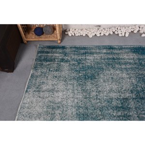 Alfombra turca Vintage moderna de 4,1x7,2 pies, hecha a mano, diseño clásico de retazos rectangulares, látex de poliéster de lana azul para la vida de los adolescentes - Product Image 5