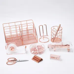 Acryl Roségold Desktop Briefpapier Set Hefter Bandsp ender Heft klammer entferner Stift Scheren binder Clips Set für Büro